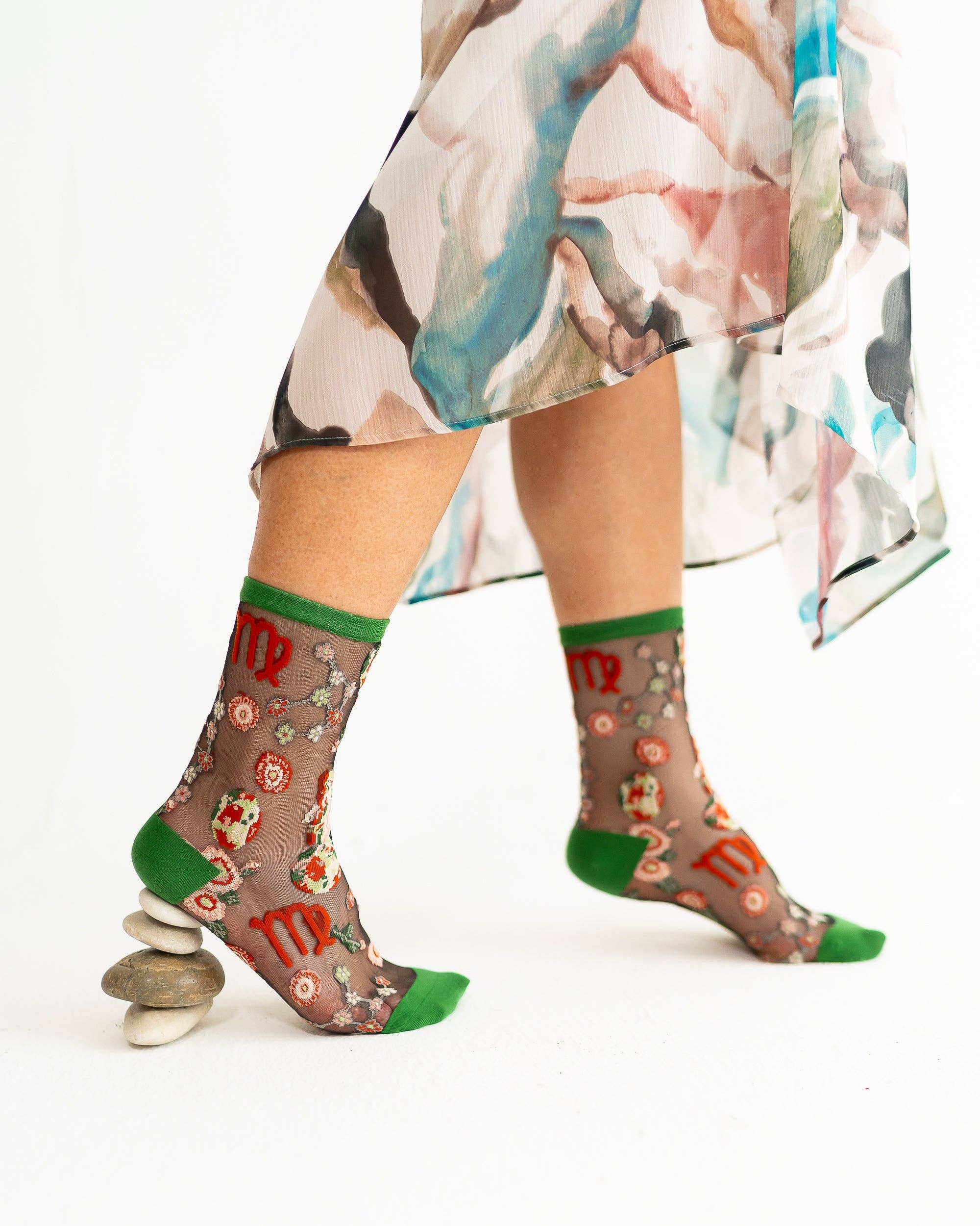 Virgo Zodiac Black Sheer Crew Sock