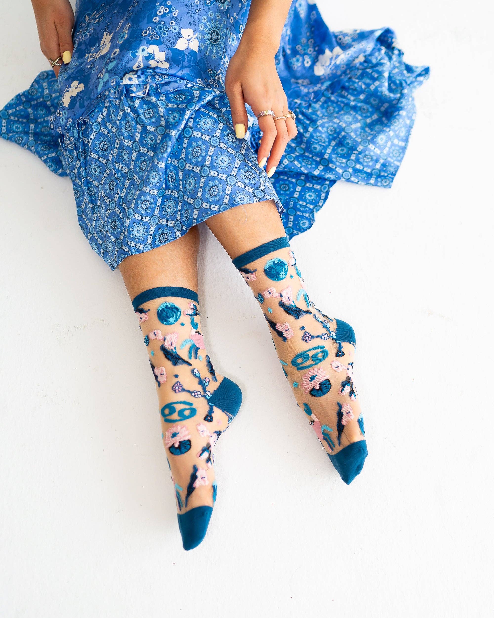 Cancer Zodiac Sheer Crew Sock