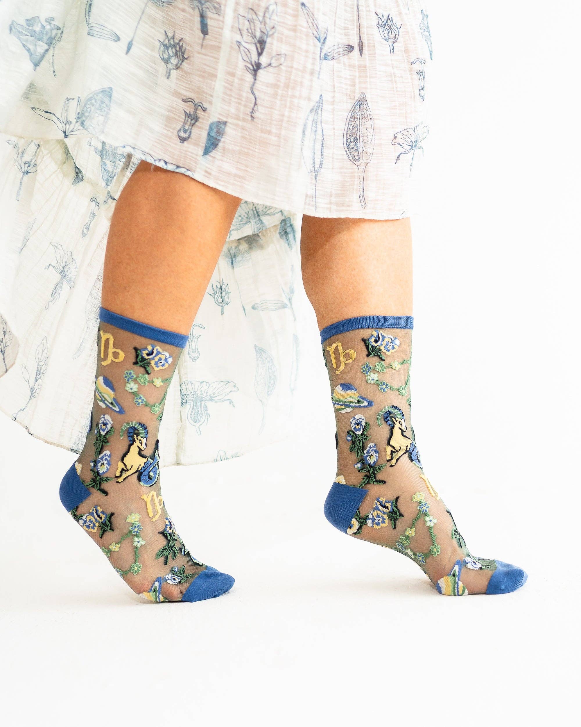 Capricorn Zodiac Shimmer Sheer Crew Sock
