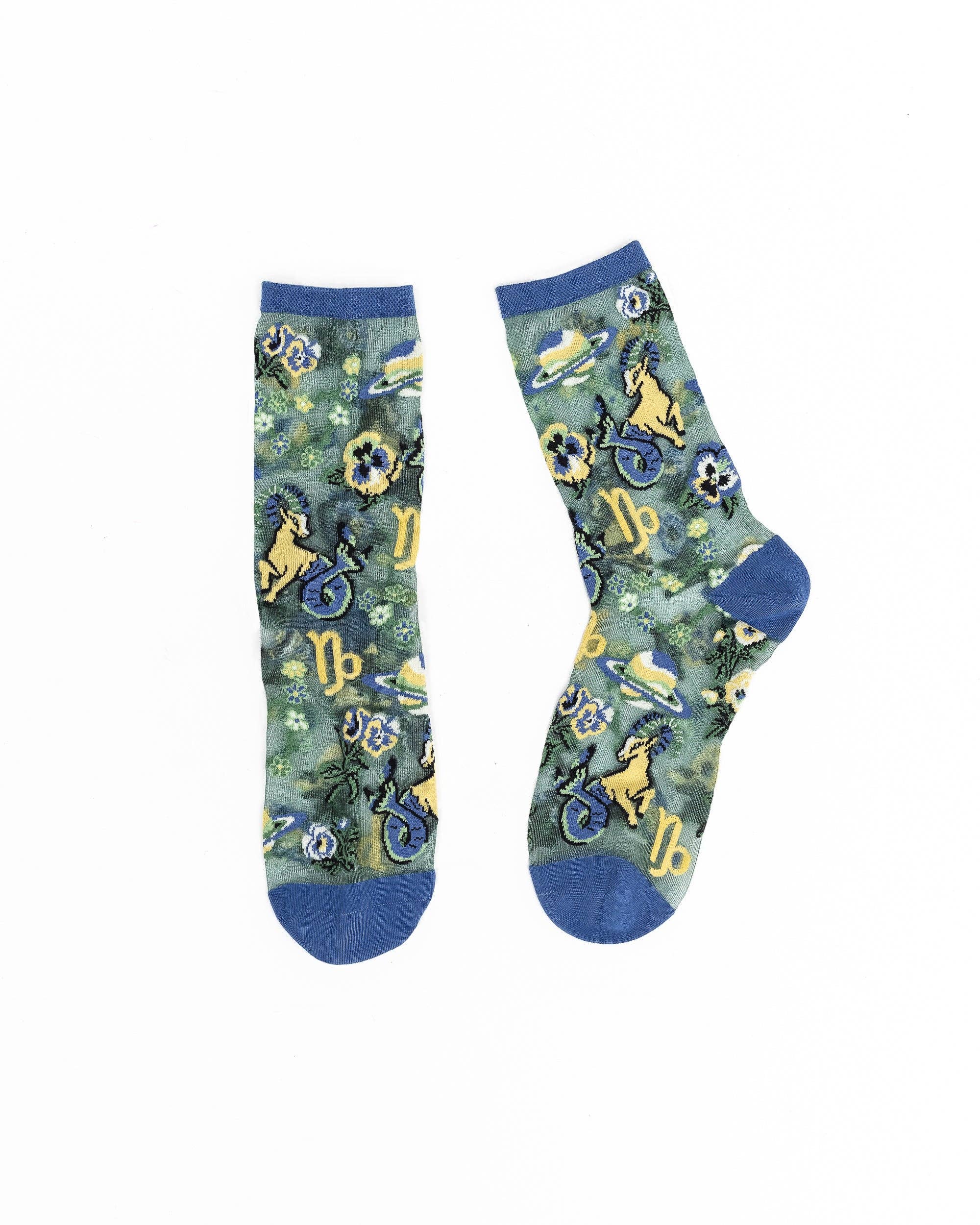 Capricorn Zodiac Shimmer Sheer Crew Sock