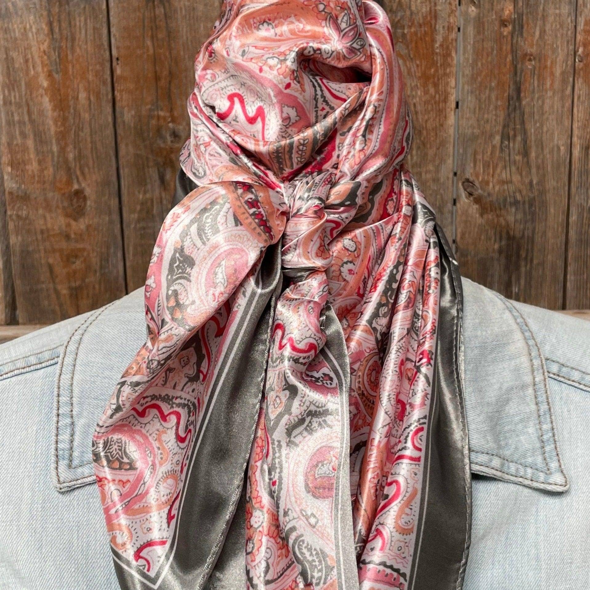 35X35" Pink & Grey Paisley Wild Rag/Scarf WR3416