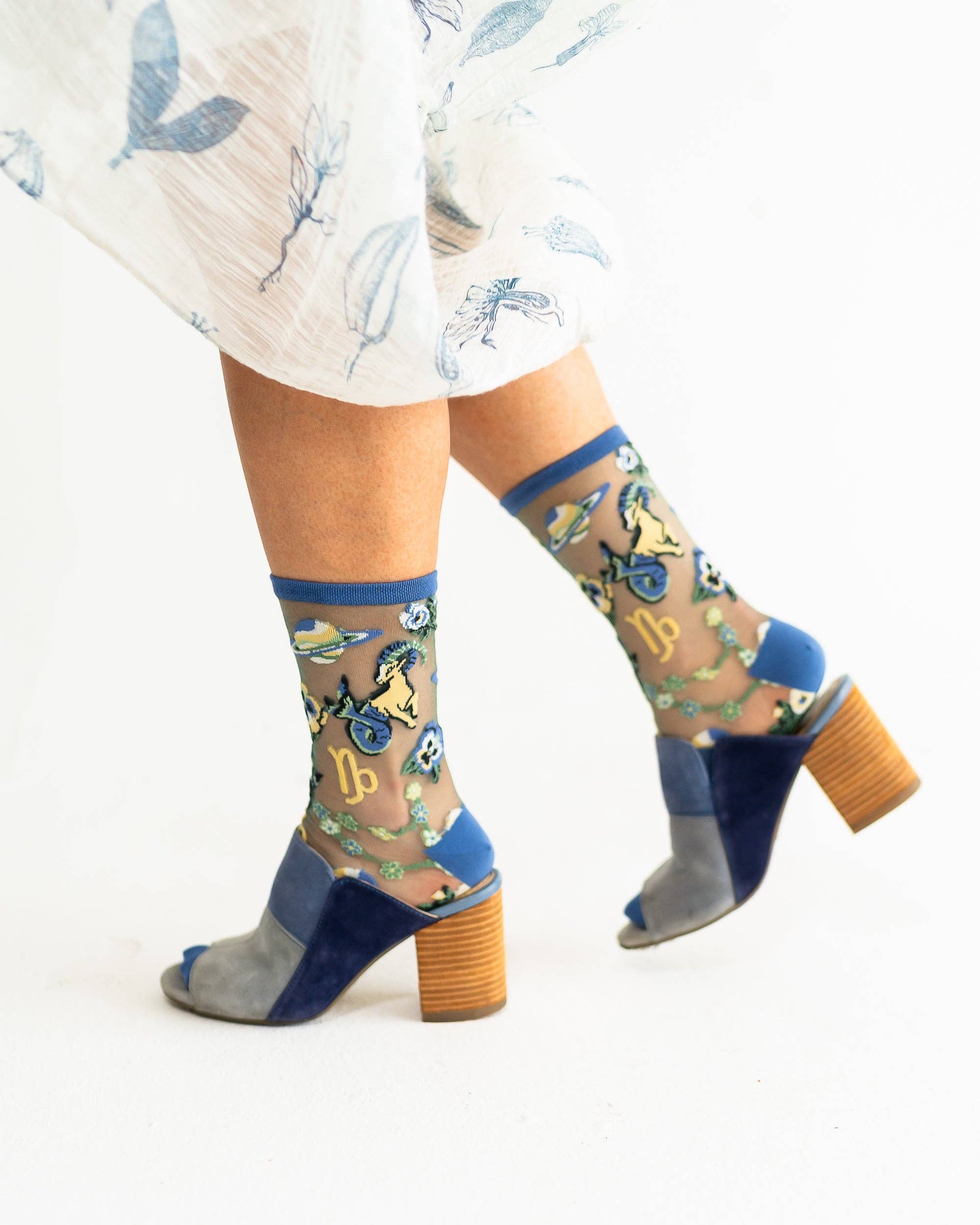 Capricorn Zodiac Shimmer Sheer Crew Sock