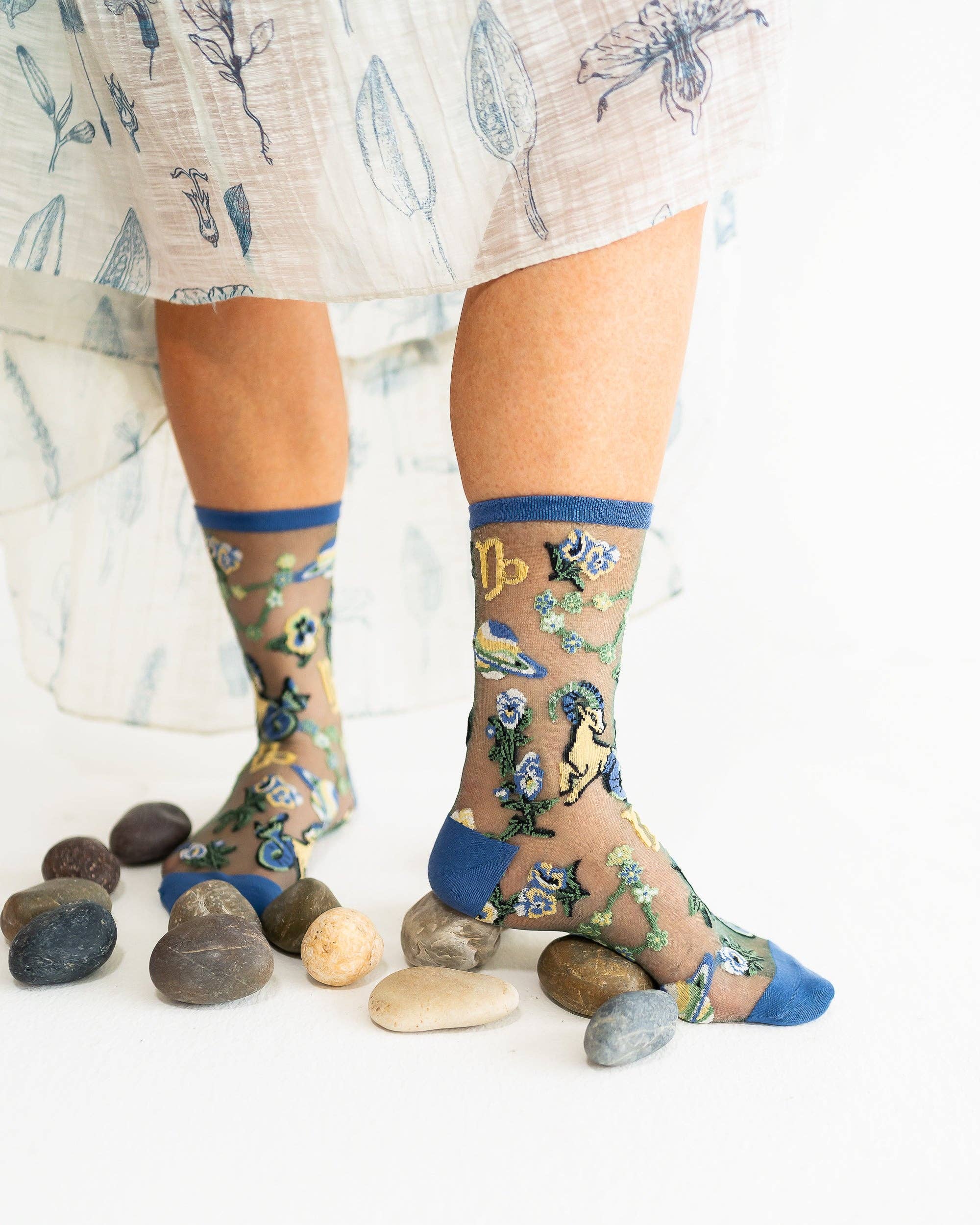 Capricorn Zodiac Shimmer Sheer Crew Sock