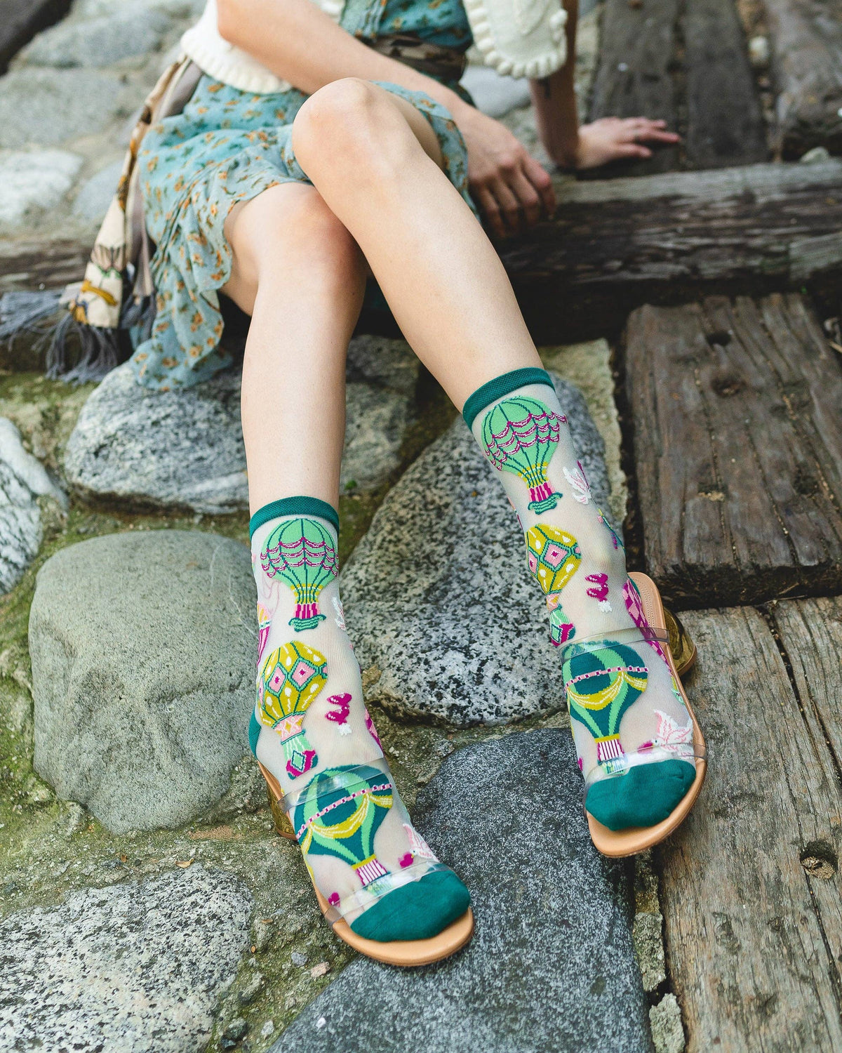 Hot Air Balloon Shimmer Sheer Crew Sock