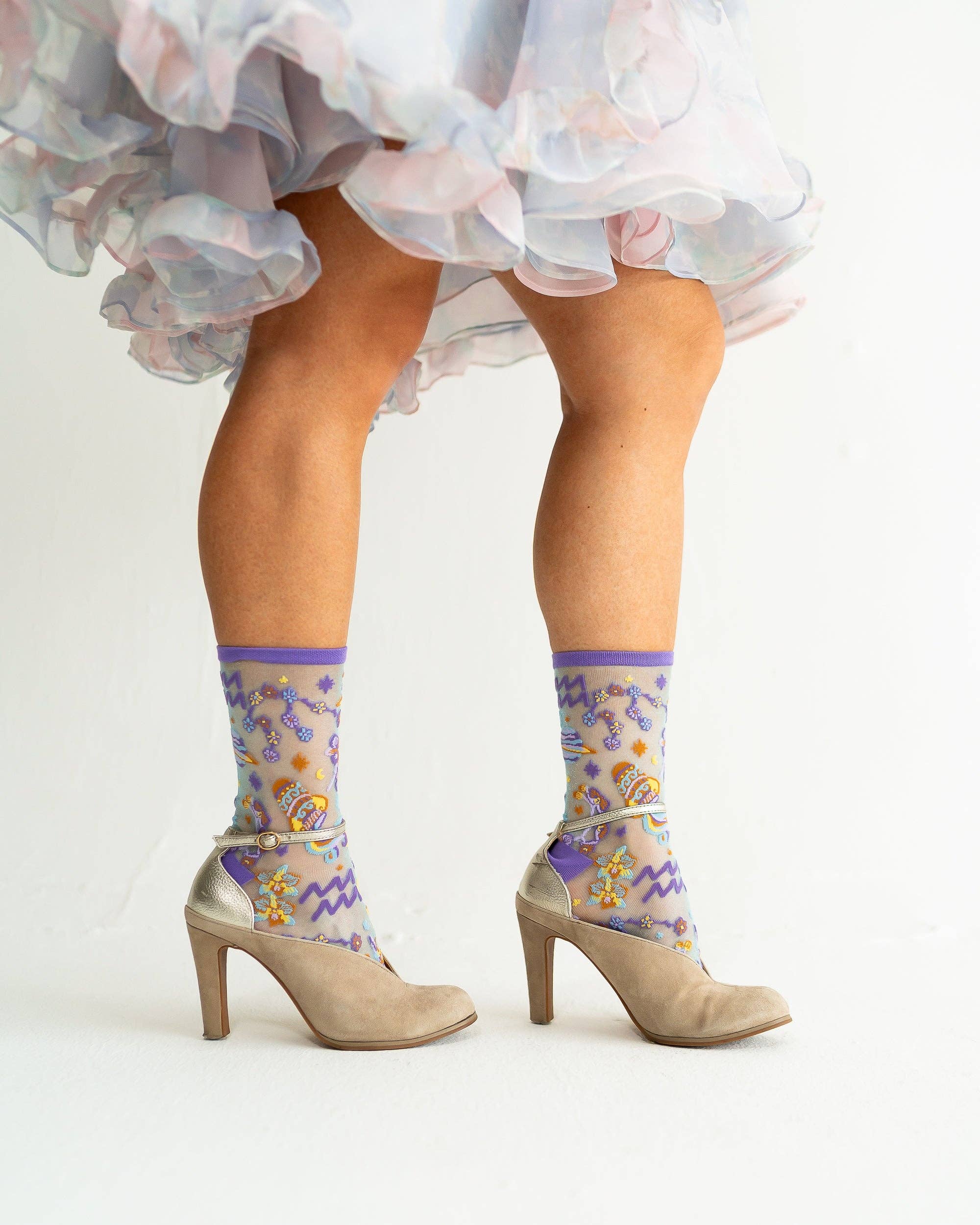 Aquarius Zodiac Shimmer Sheer Crew Sock
