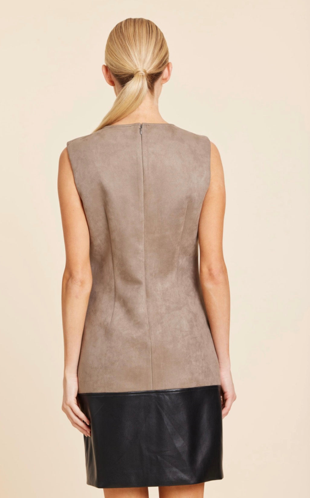 Faux Suede and Faux Leather Block Dress