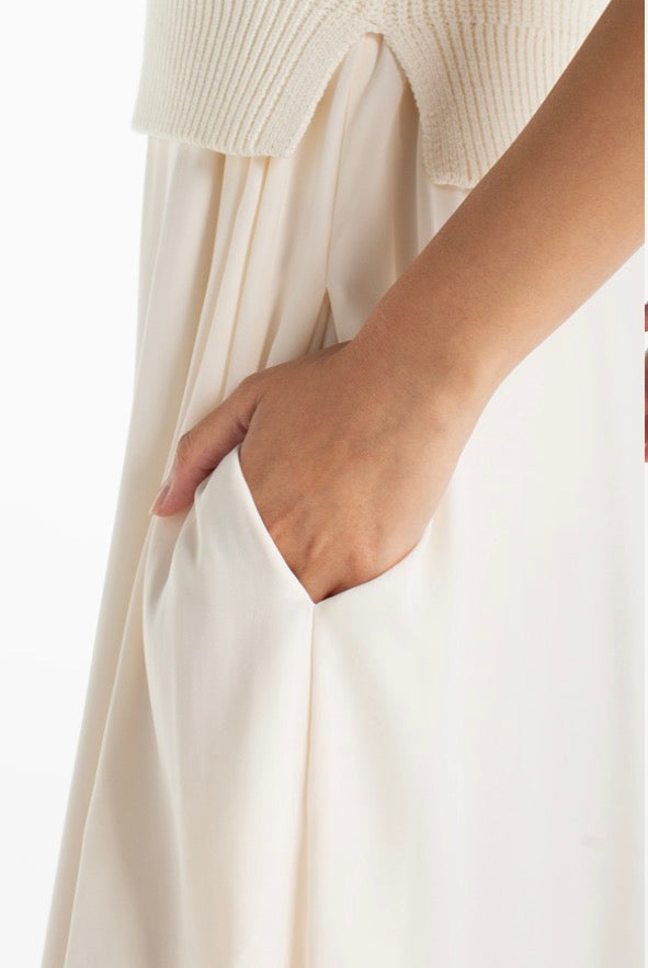 Sleeveless Tie Back Sweater Woven Dress - Urban Shoetique