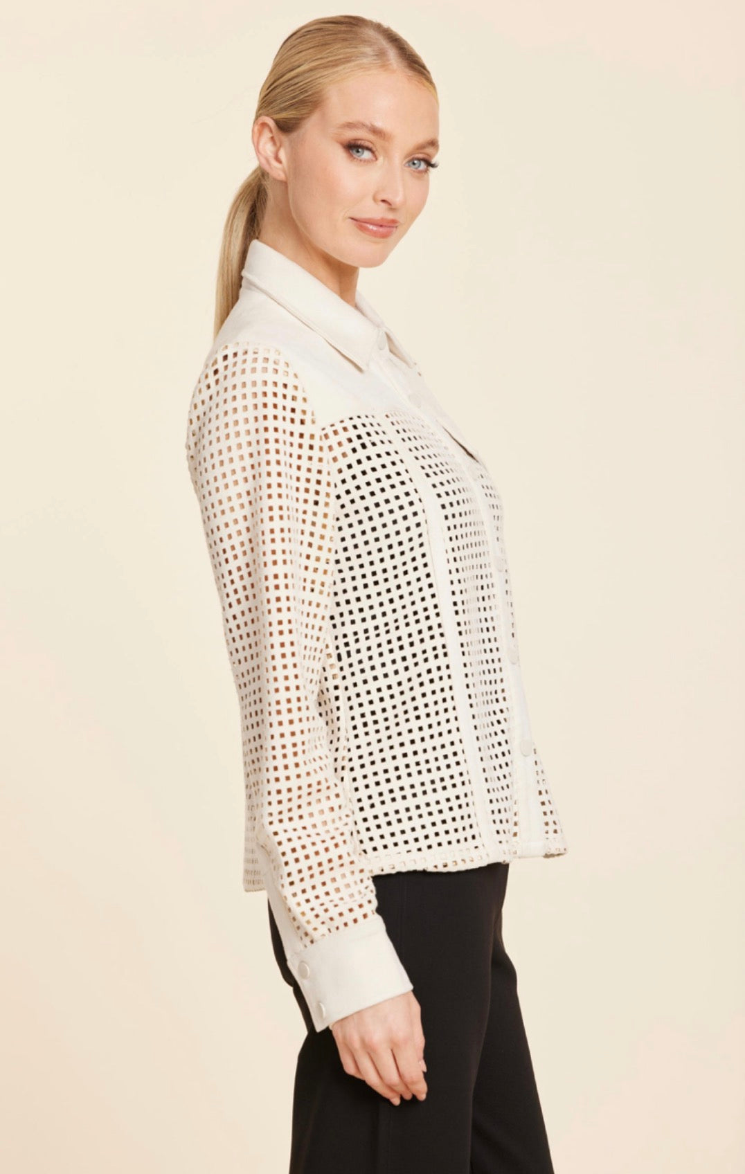 Faux Suede Lattice Cut Out Shirt