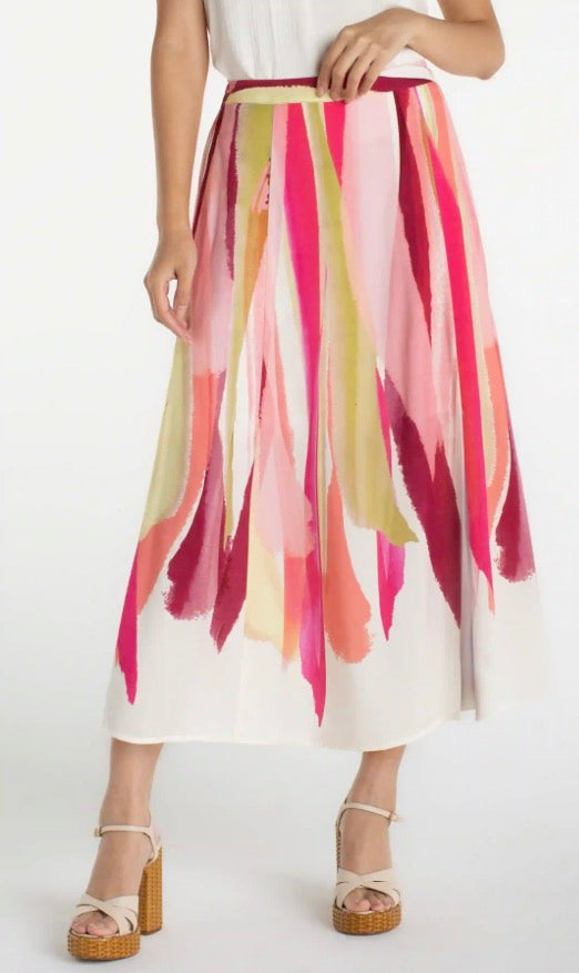 LM6397HE946 Pull On Woven Maxi Skirt in Pink Multi - Urban Shoetique