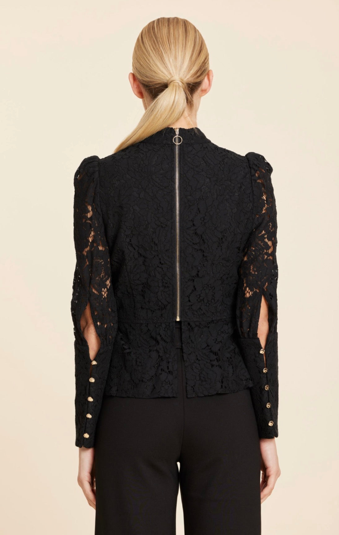 Floral Lace Pearl Button Long Sleeve Peplum Top