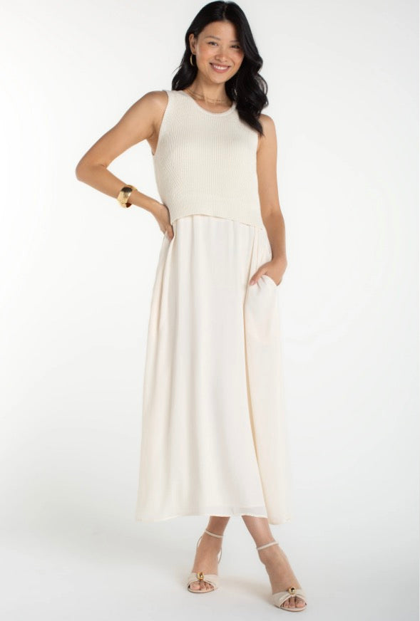 Sleeveless Tie Back Sweater Woven Dress - Urban Shoetique