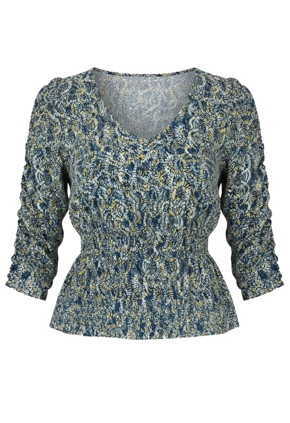 3/4 Ruched Sleeve V Neck Knit Top LM8L35PK1P92