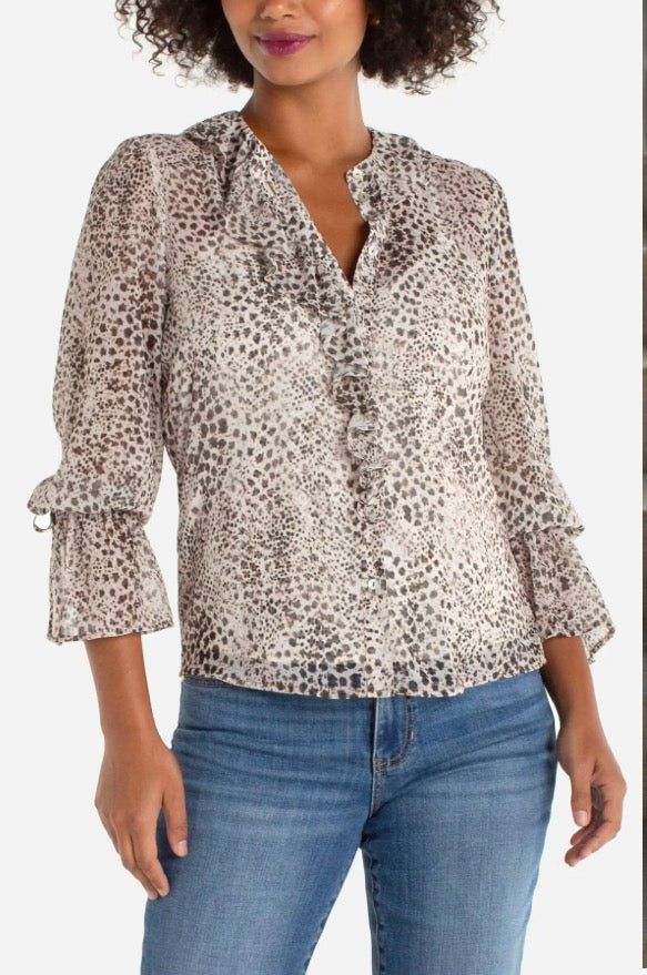 Long Sleeve Ruffle Front Woven Shirt - Urban Shoetique
