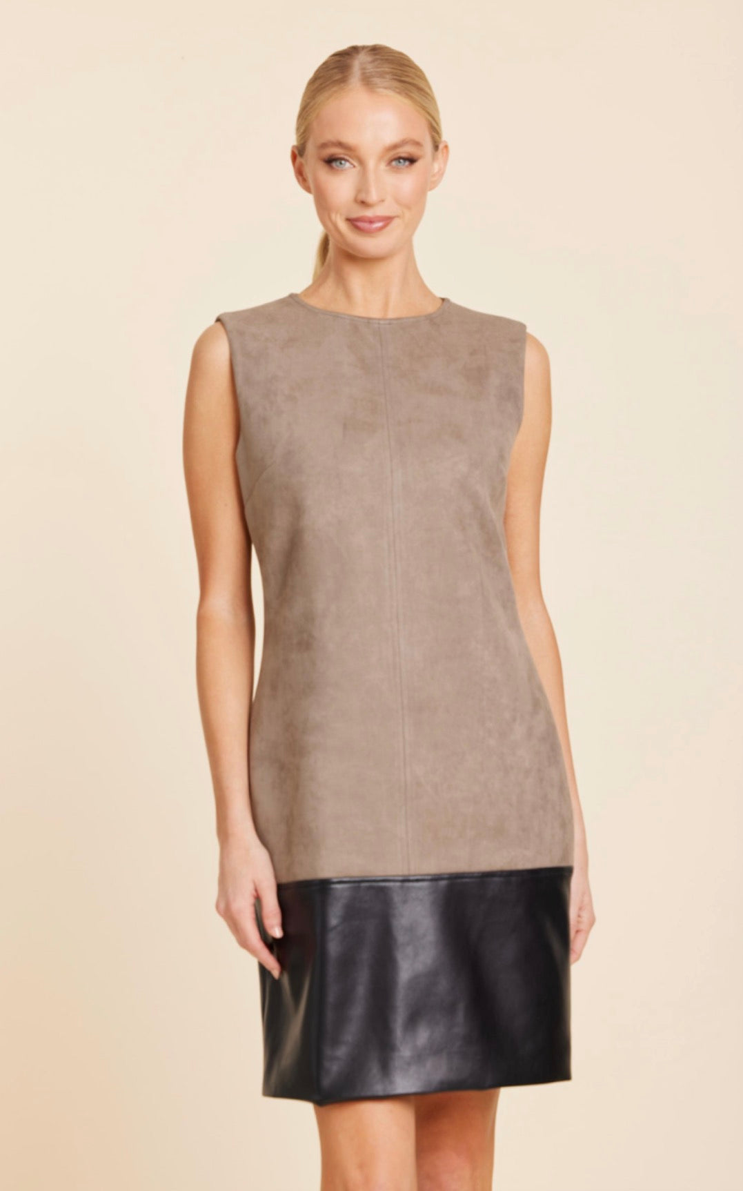 Faux Suede and Faux Leather Block Dress