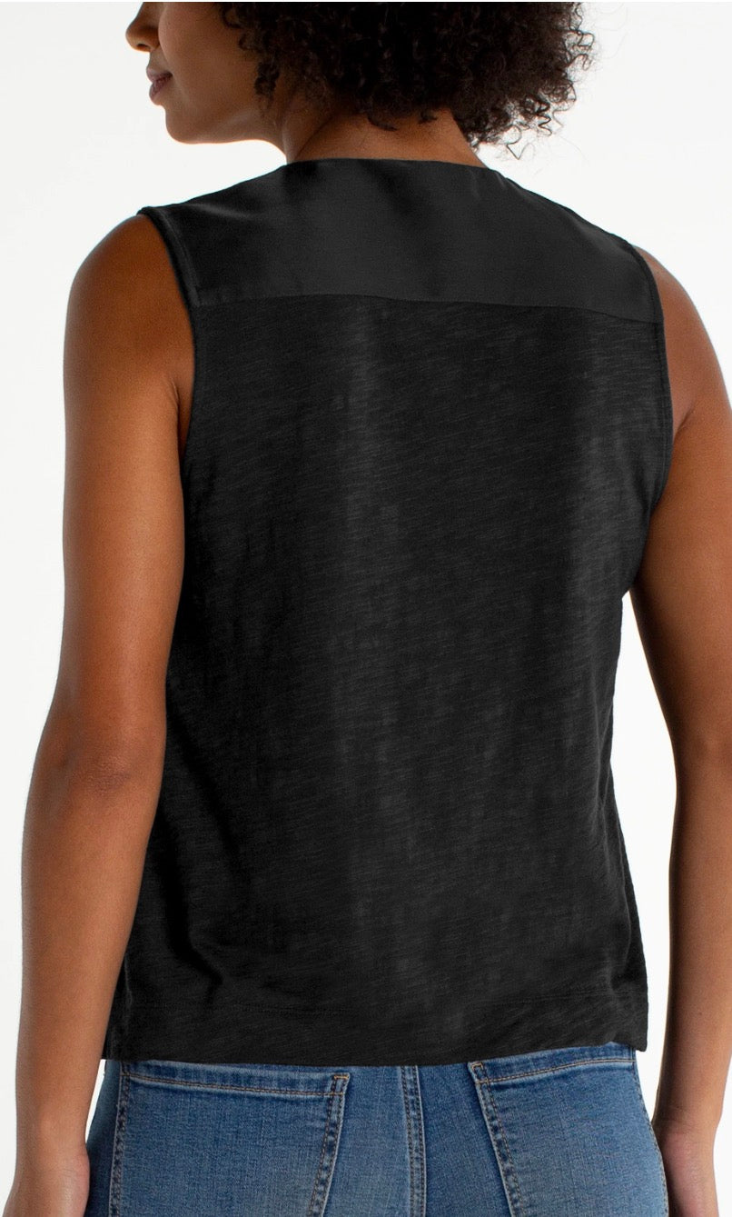 LM8K27PS6 Sleeveless V-neck Woven-to-knit Top - Urban Shoetique