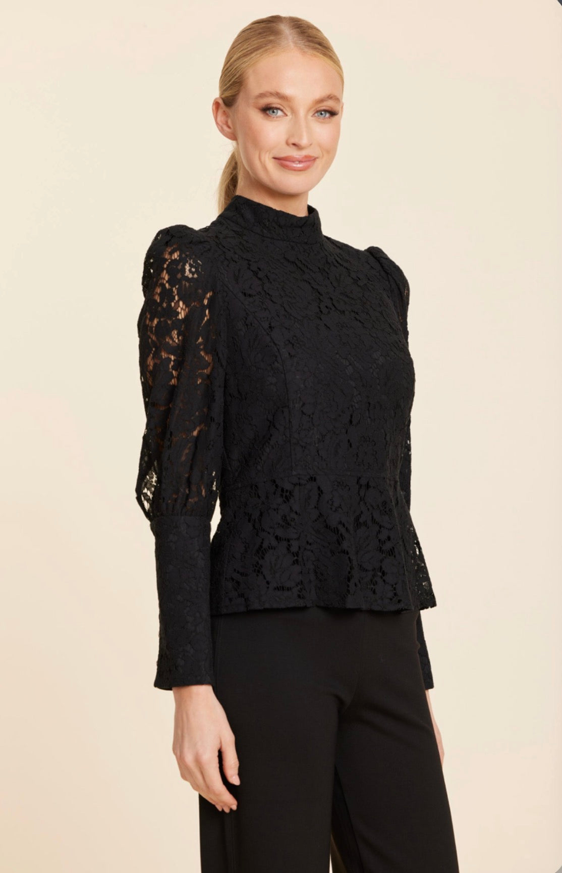 Floral Lace Pearl Button Long Sleeve Peplum Top
