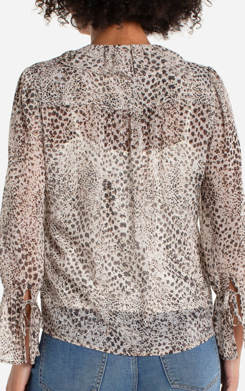 Long Sleeve Ruffle Front Woven Shirt - Urban Shoetique