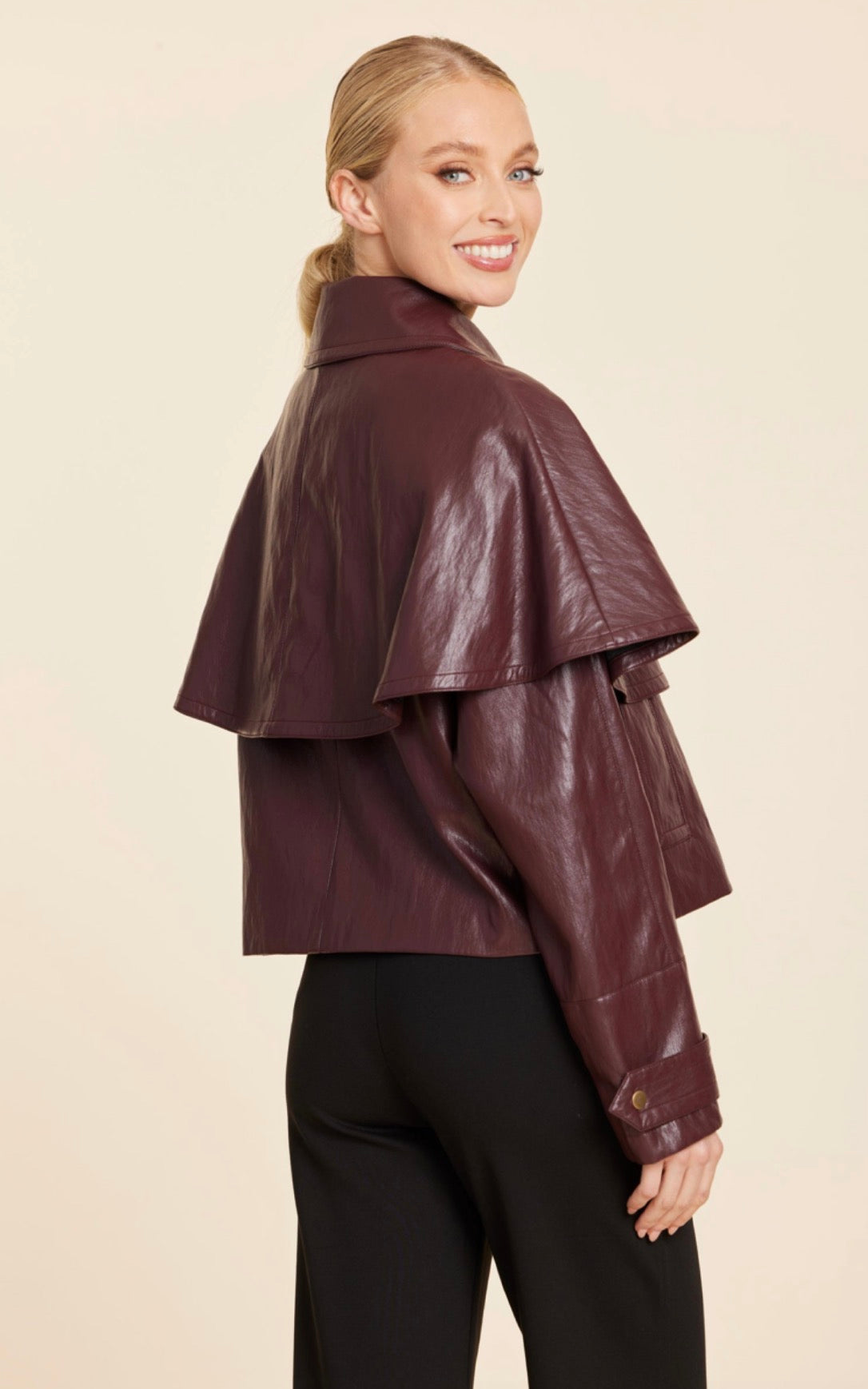 Faux Leather Cape Jacket