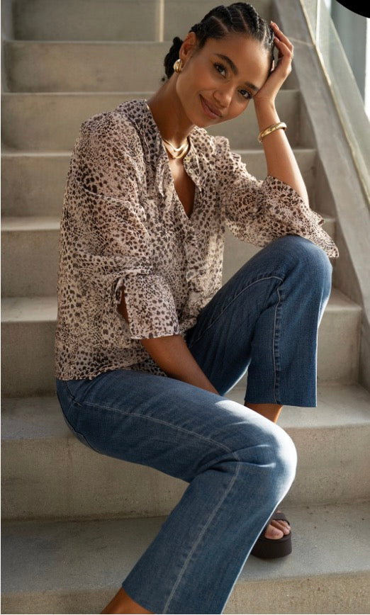 Long Sleeve Ruffle Front Woven Shirt - Urban Shoetique