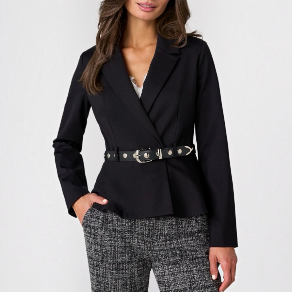 Belted Peplum Blazer LM1D38M42 Black