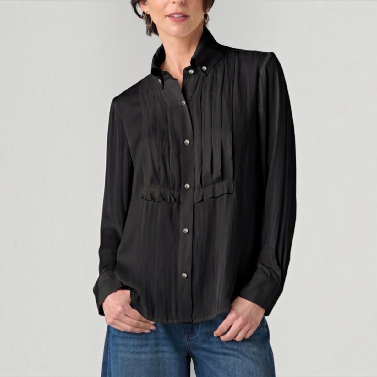 Long Sleeve Tuxedo Woven Top w.High Collar LM8L56PS3
