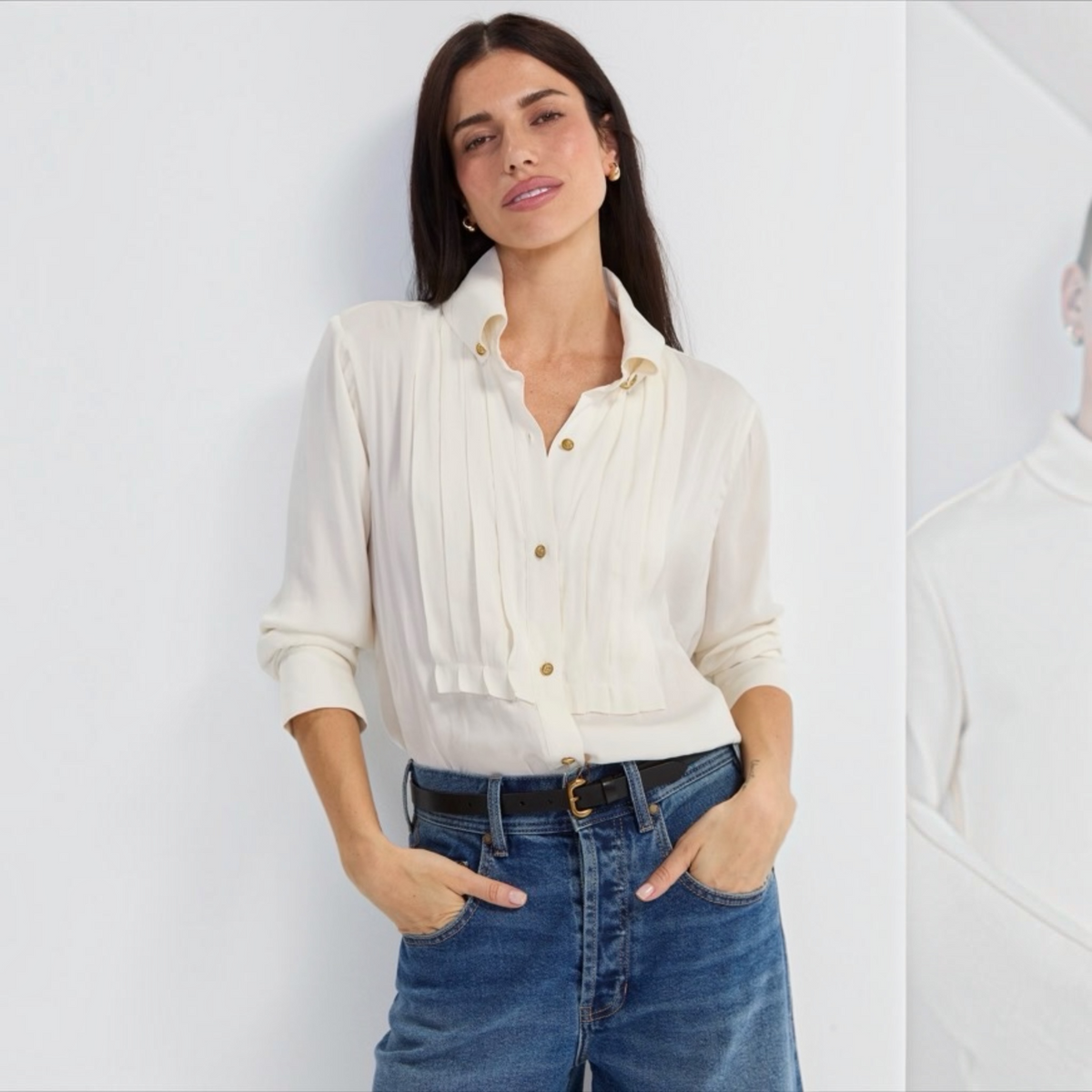 Long Sleeve Tuxedo Woven Top w.High Collar LM8L56PS3