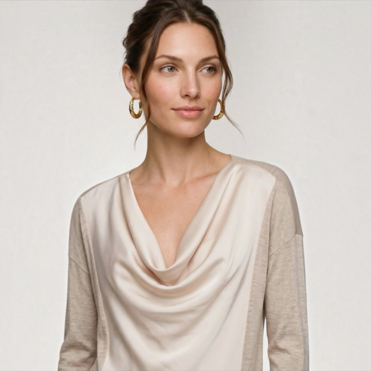 Draped Neck Mixed Media Sweater LM8M14WF20