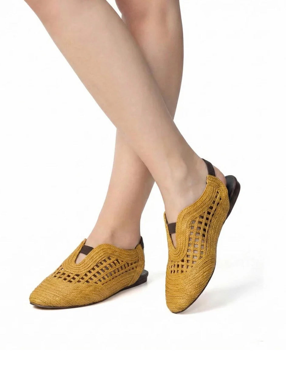 J02 Daisy in Mustard Raffia - Urban Shoetique
