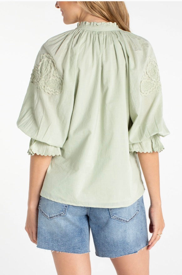 3/4 Sleeve Button Front Woven Top LM8K15EE60E2