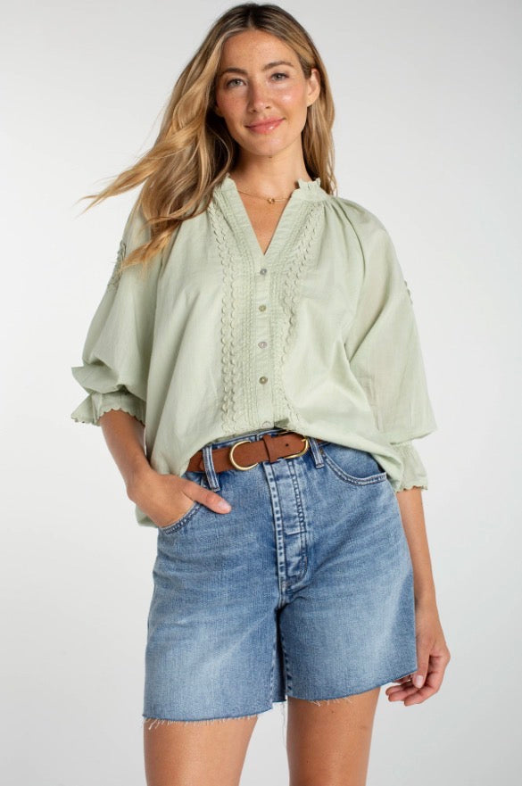 3/4 Sleeve Button Front Woven Top LM8K15EE60E2
