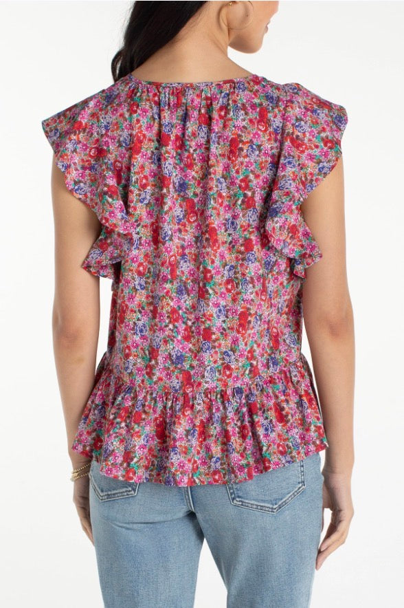 Flutter Sleeve Peplum Woven Top W/ Ties LM8K65PW3P43