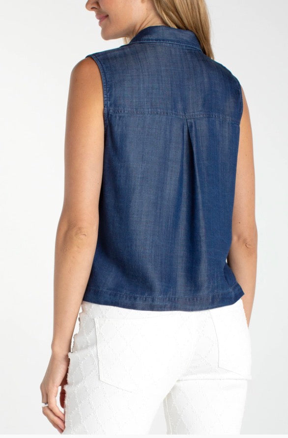 Sleeveless Button Front Top W/ Pockets LM8K79Y47