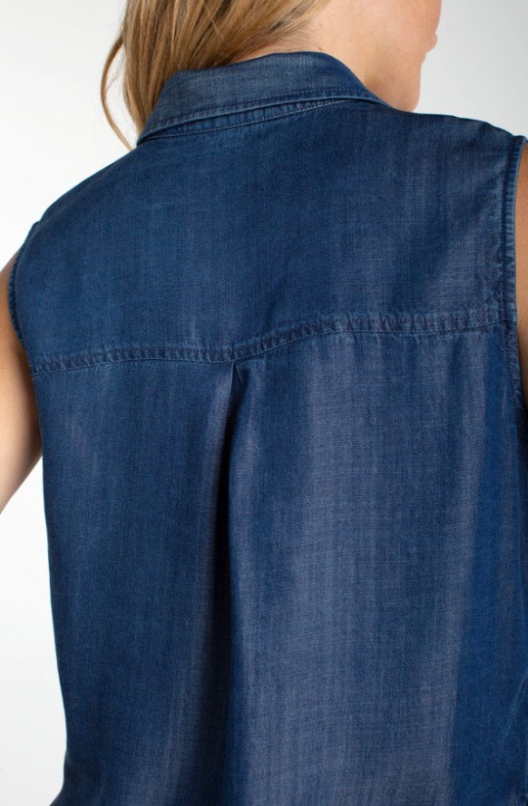 Sleeveless Button Front Top W/ Pockets LM8K79Y47