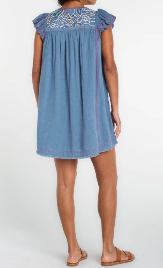 LMD031CF12E6 Flutter Sleeve V-neck Woven Dress - Urban Shoetique