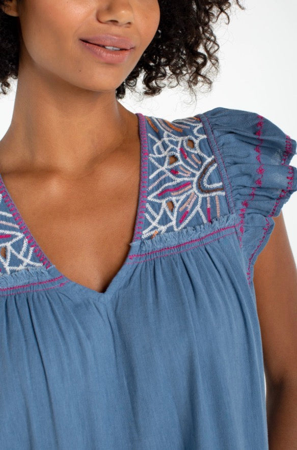 LMD031CF12E6 Flutter Sleeve V-neck Woven Dress - Urban Shoetique