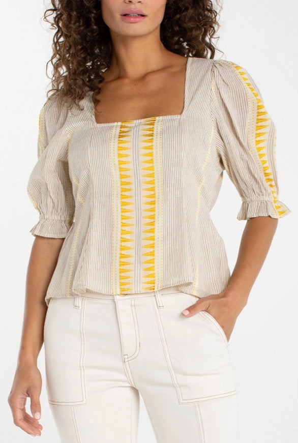 LM8H05CF15 Half Sleeve Square Neck Tie Back Woven Top - Urban Shoetique
