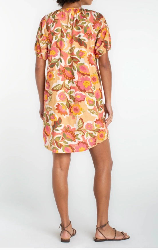 LMD039CF2P86 Short Sleeve Shirred Button Front Woven Dress - Urban Shoetique
