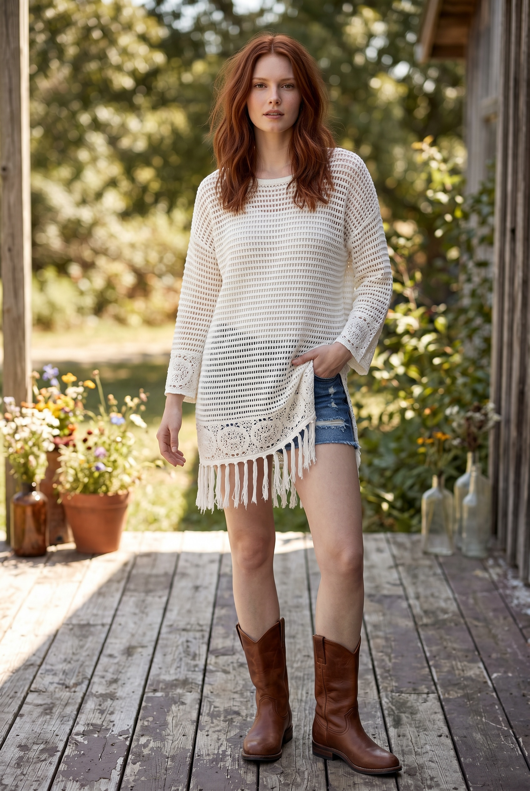 Tunic Dress w/Fringe Marshmallow