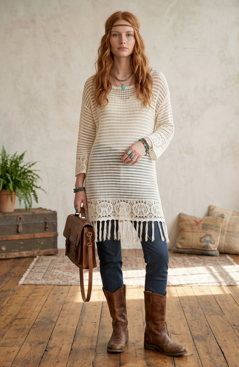 Tunic Dress w/Fringe Marshmallow