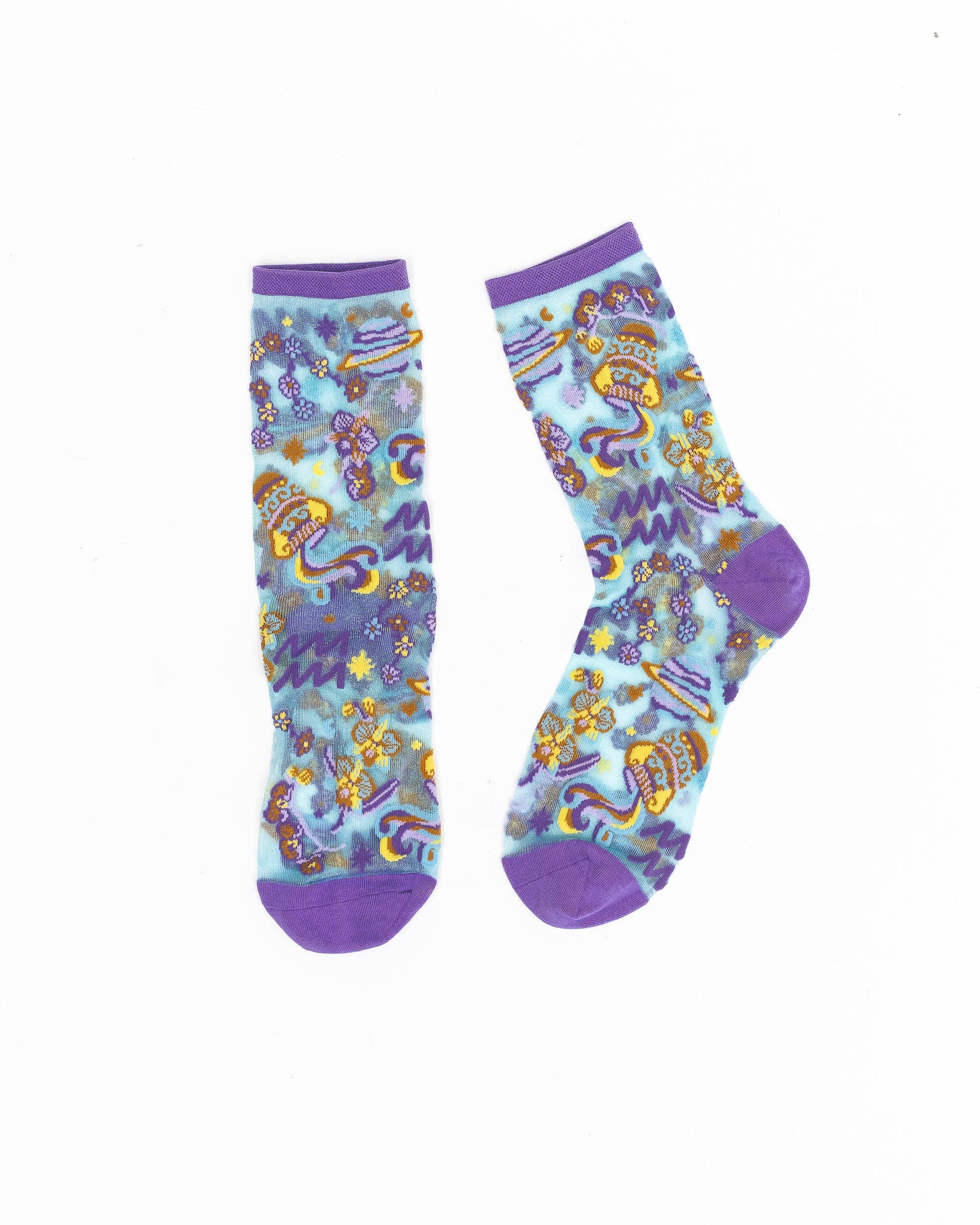 Aquarius Zodiac Shimmer Sheer Crew Sock