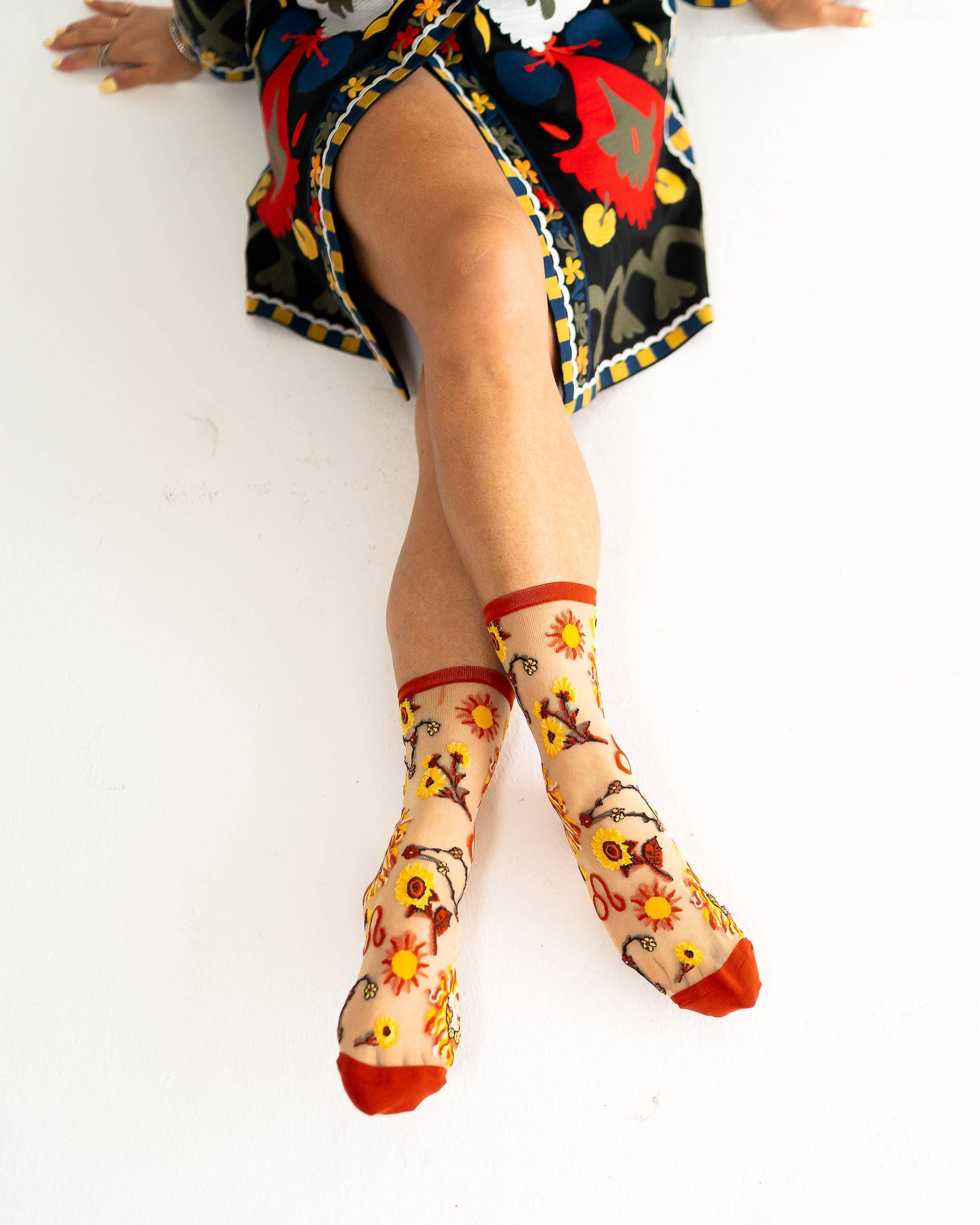 Leo Zodiac Shimmer Sheer Crew Sock