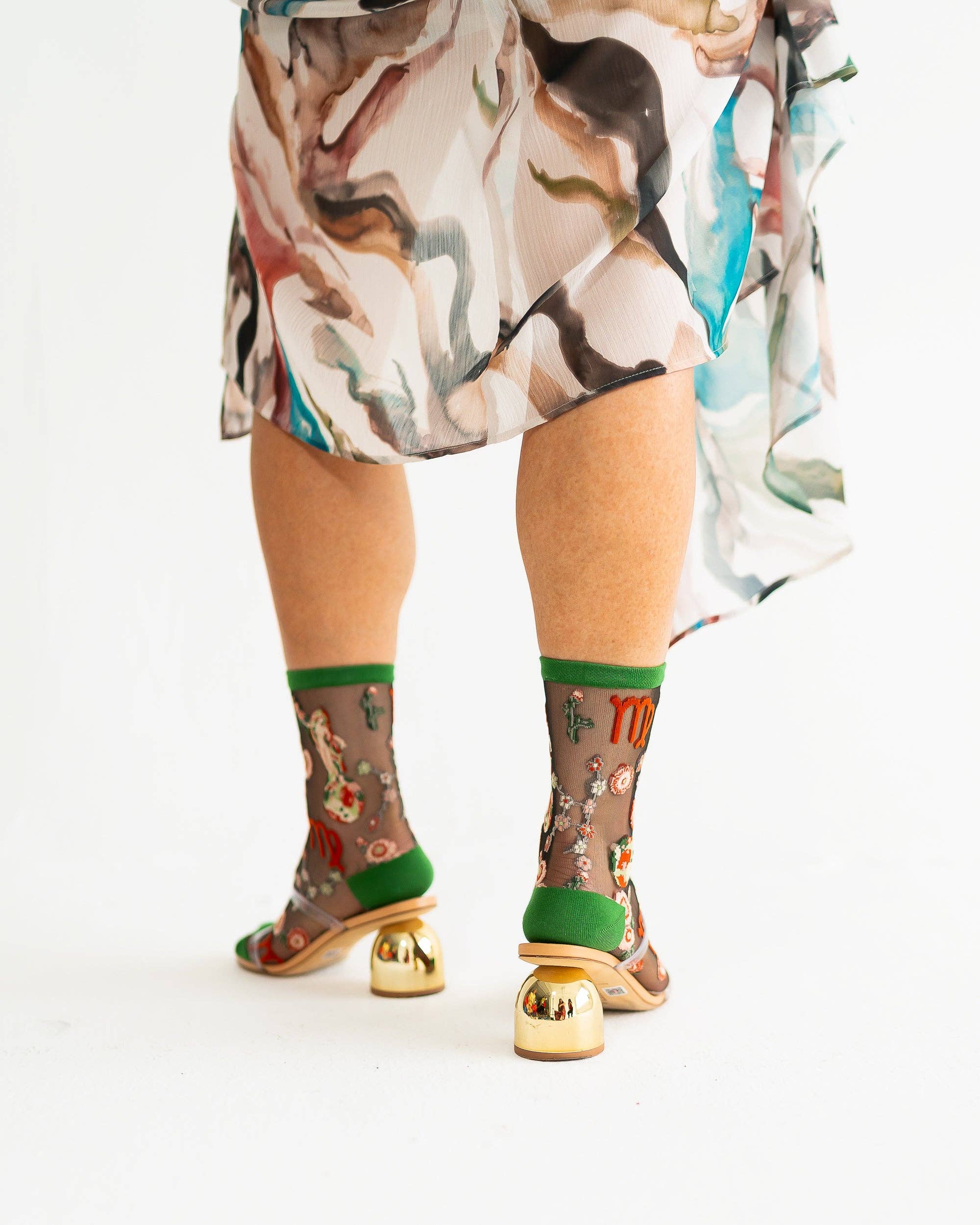 Virgo Zodiac Black Sheer Crew Sock