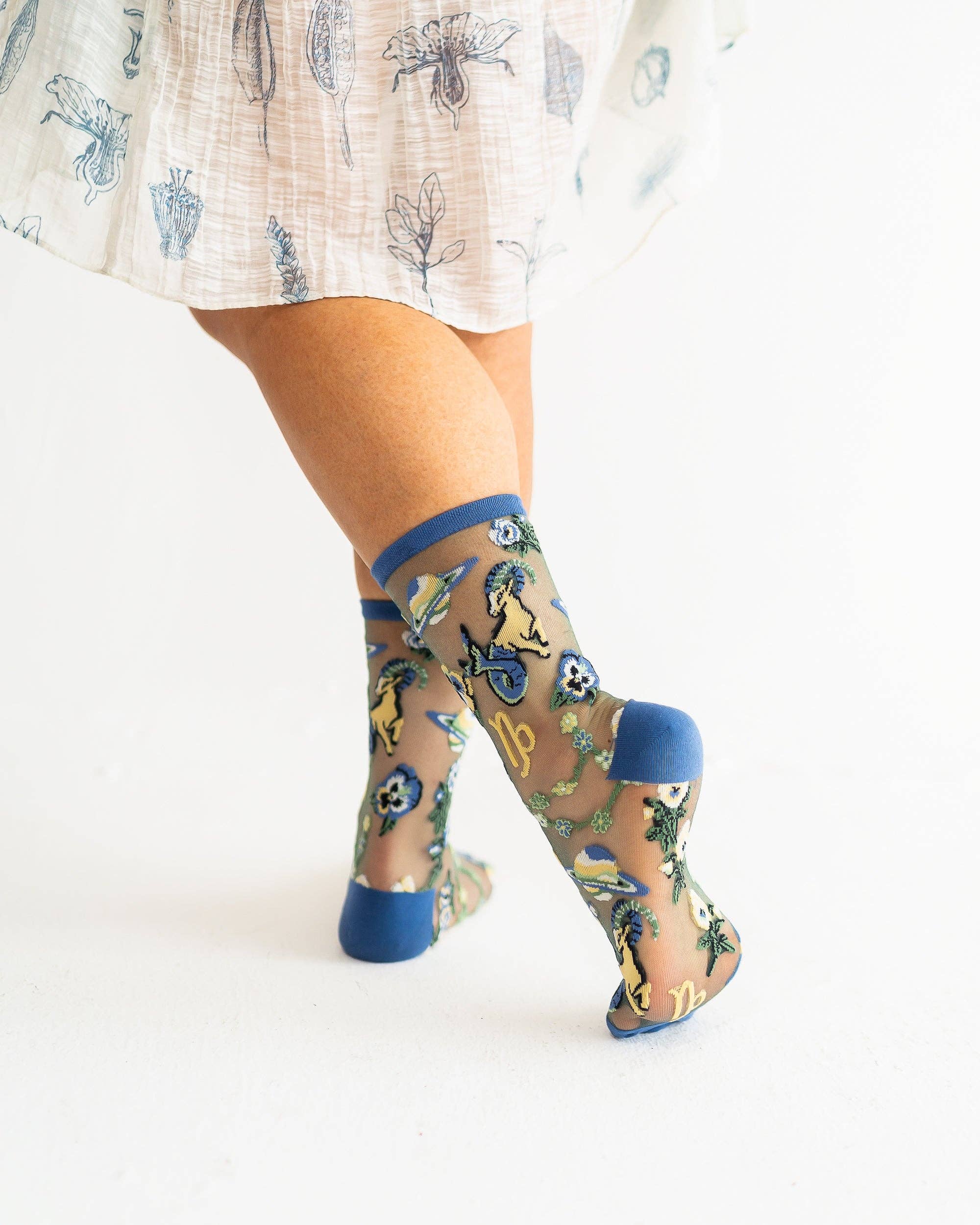 Capricorn Zodiac Shimmer Sheer Crew Sock