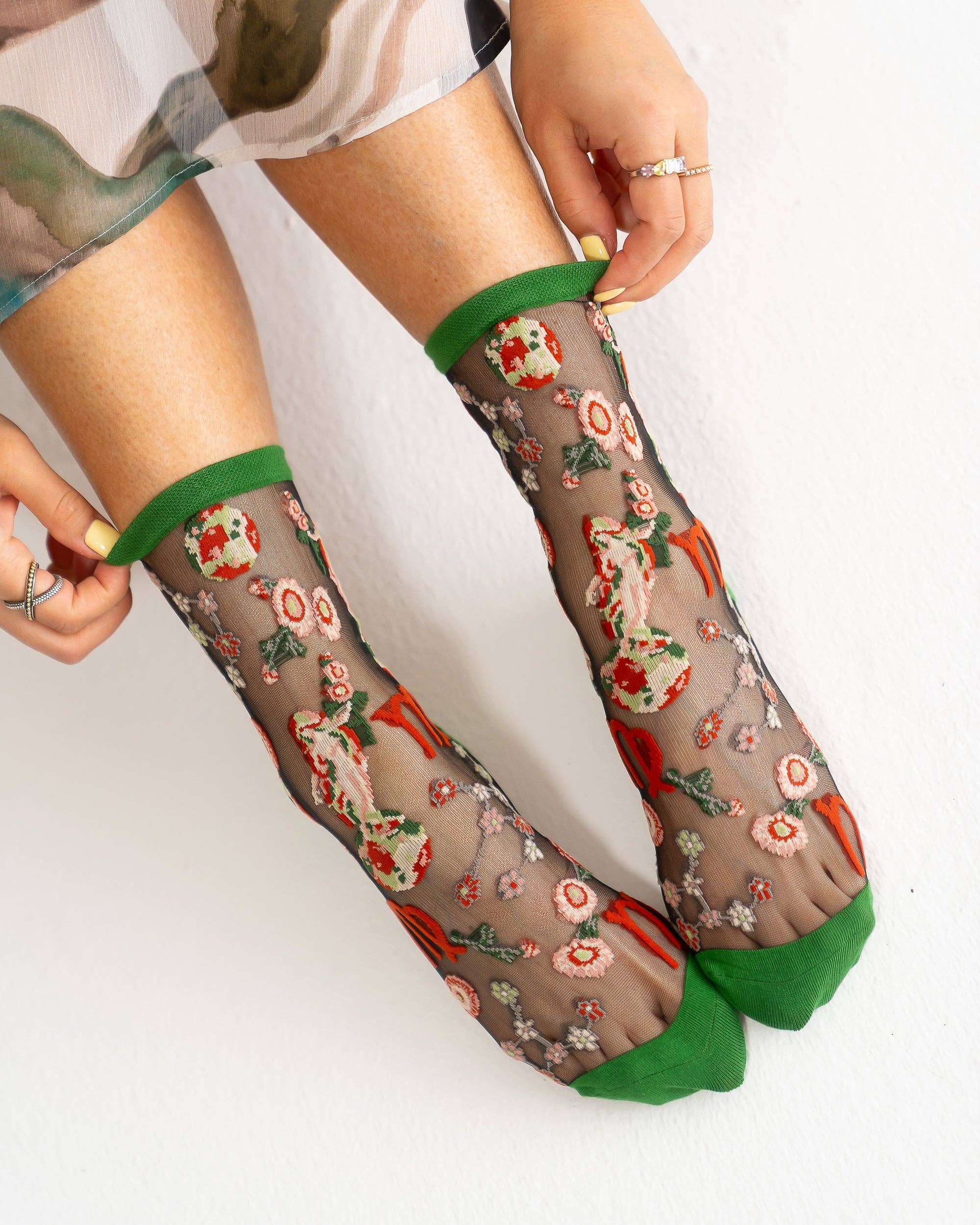 Virgo Zodiac Black Sheer Crew Sock