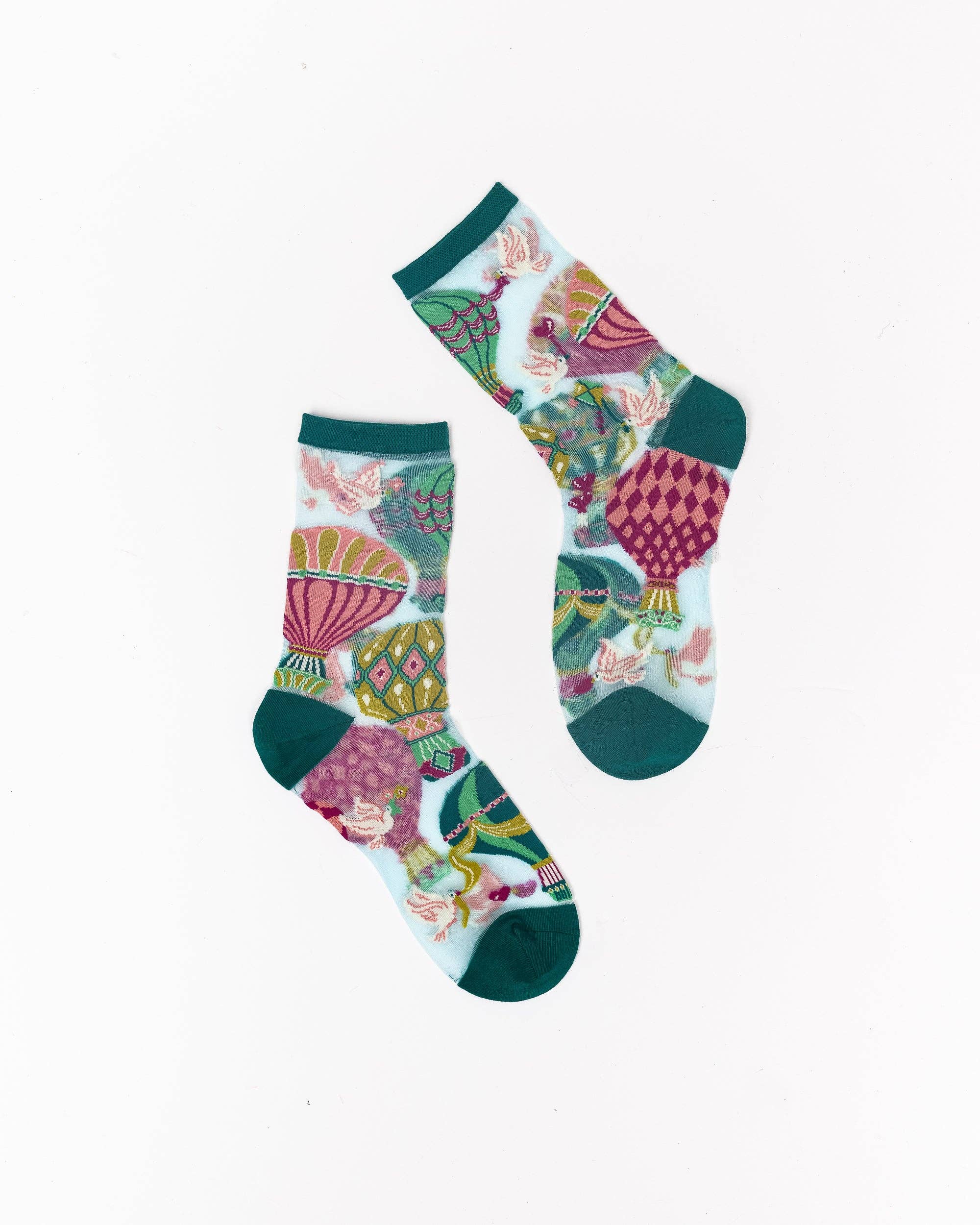 Hot Air Balloon Shimmer Sheer Crew Sock