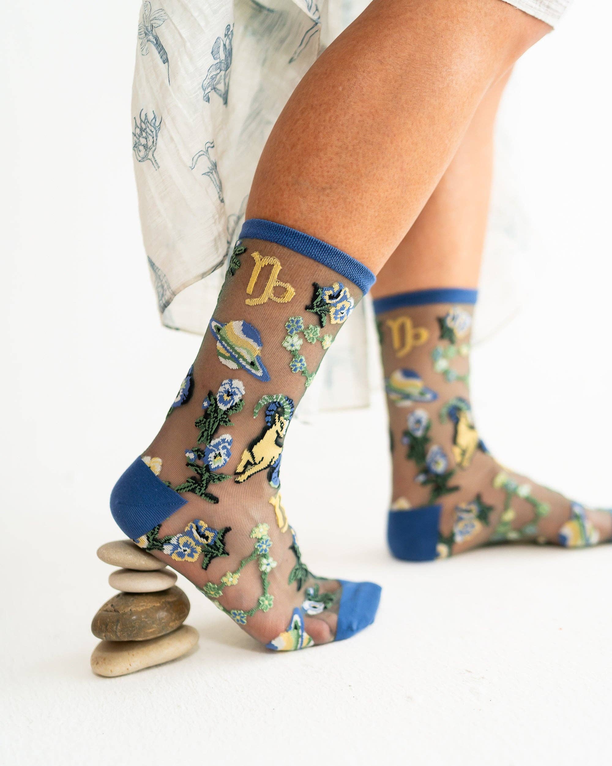 Capricorn Zodiac Shimmer Sheer Crew Sock