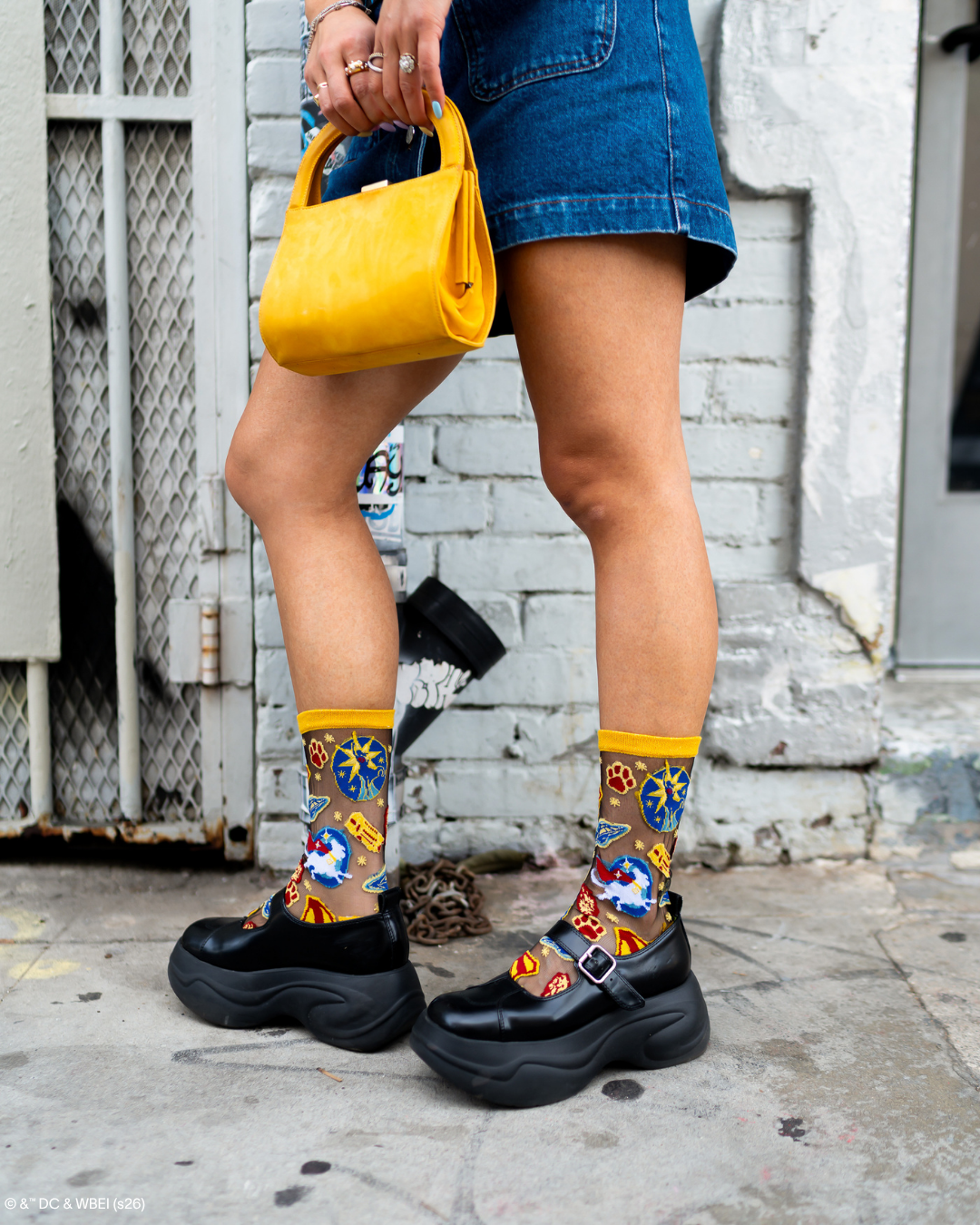Supergirl Krypto Black Sheer Crew Sock