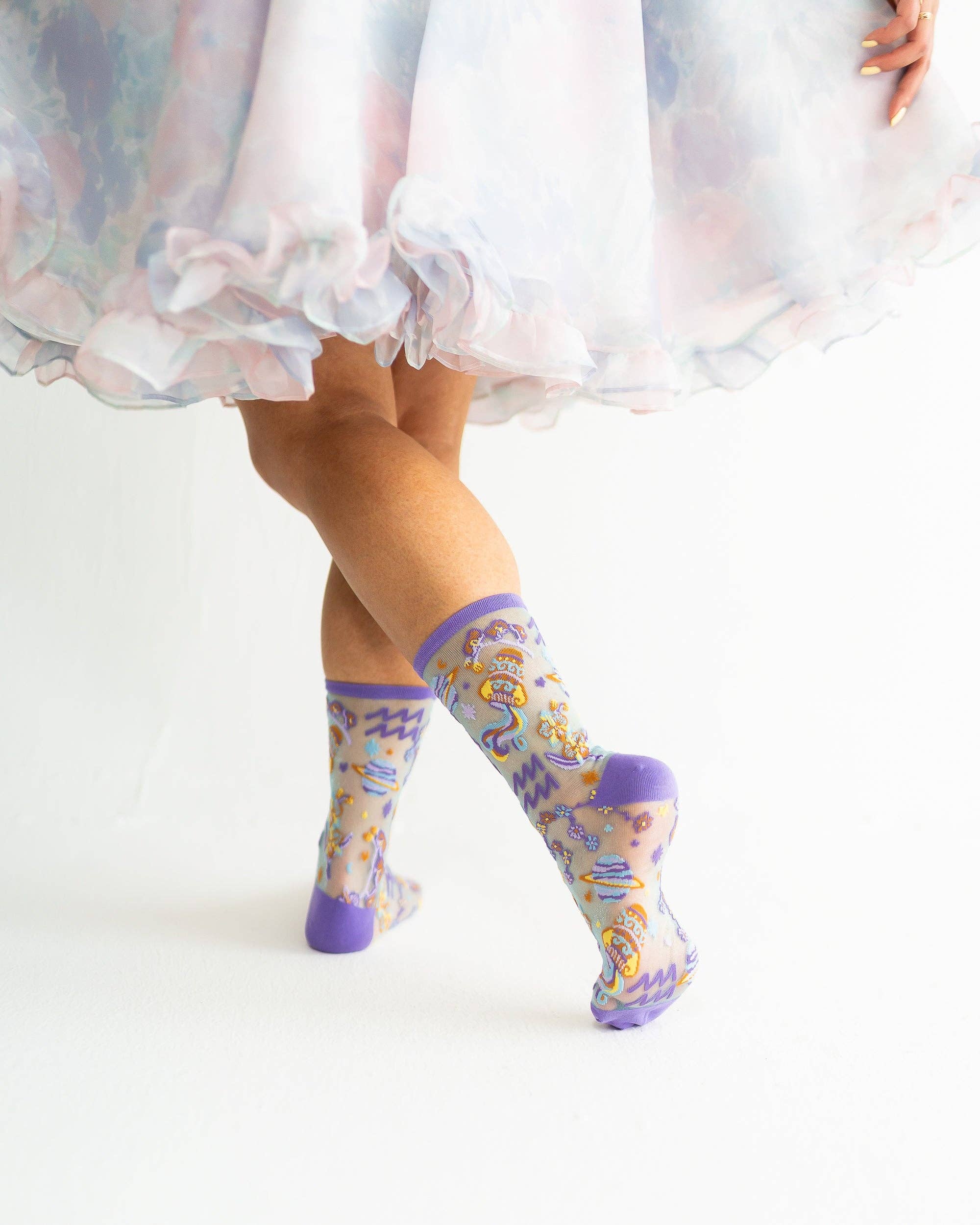 Aquarius Zodiac Shimmer Sheer Crew Sock