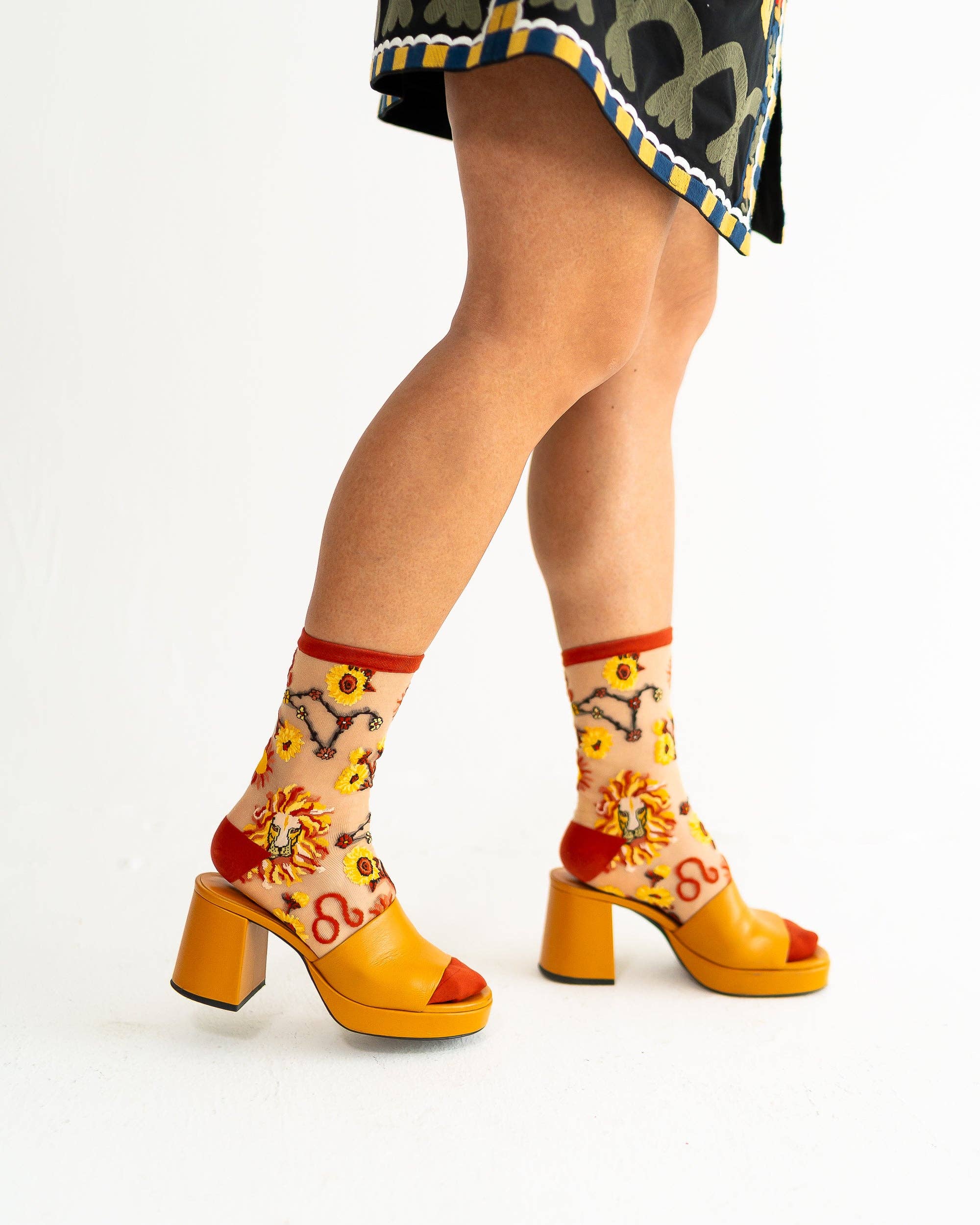 Leo Zodiac Shimmer Sheer Crew Sock