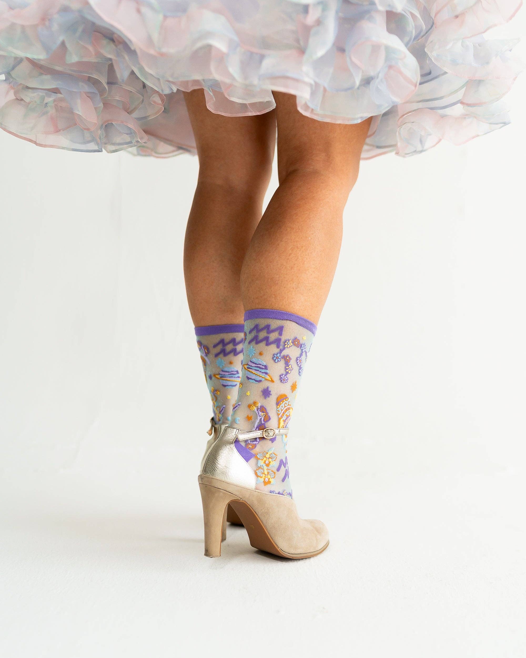Aquarius Zodiac Shimmer Sheer Crew Sock